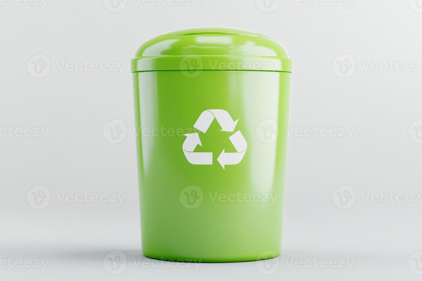Green recycling bin promoting environmental sustainability on white background photo