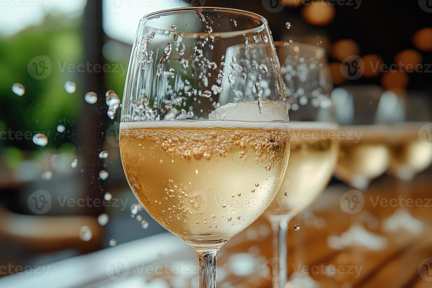 Sparkling wine splashing in elegant glasses at a celebration photo
