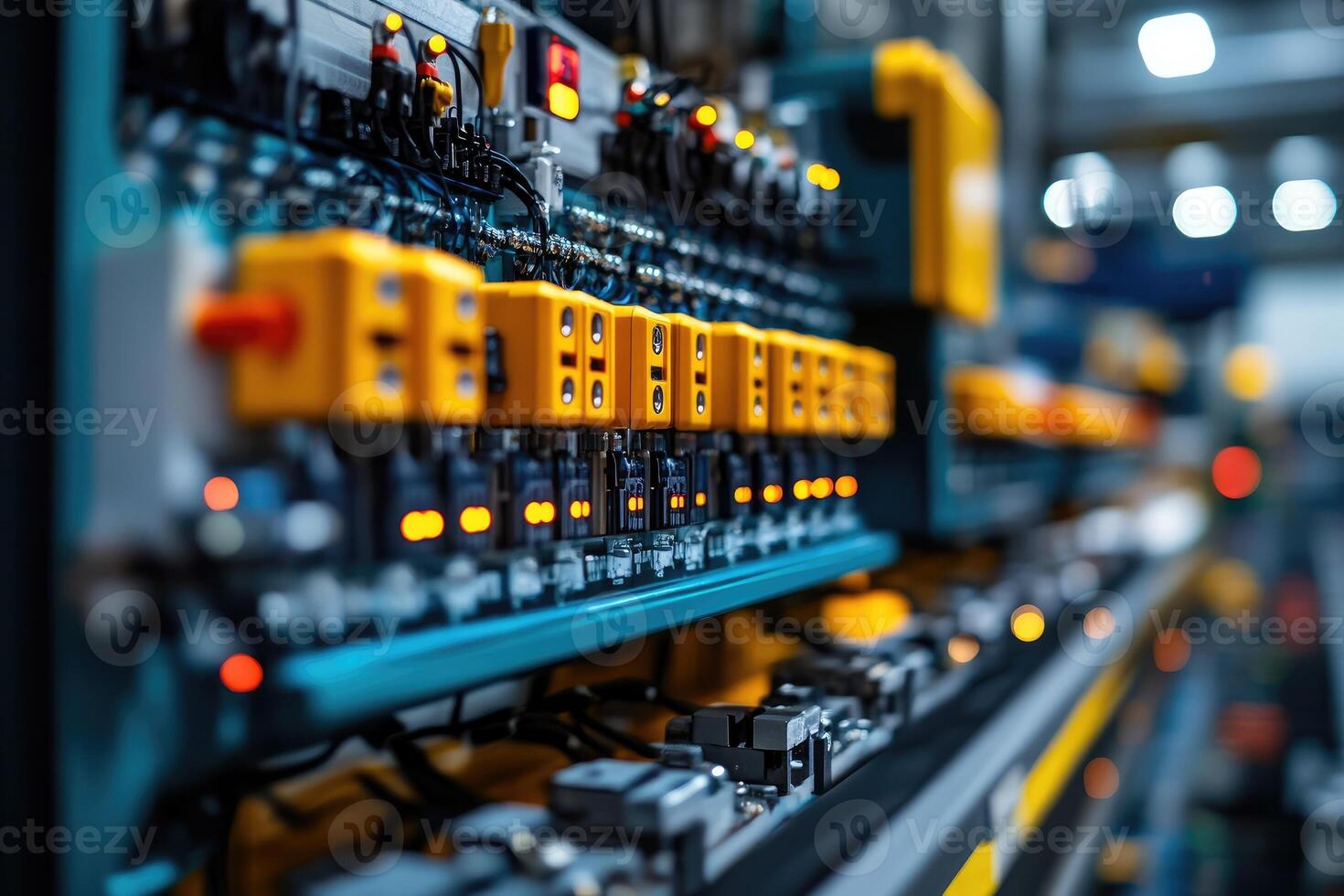 Electrical cabinet with relays and terminals controlling industrial process in modern factory photo