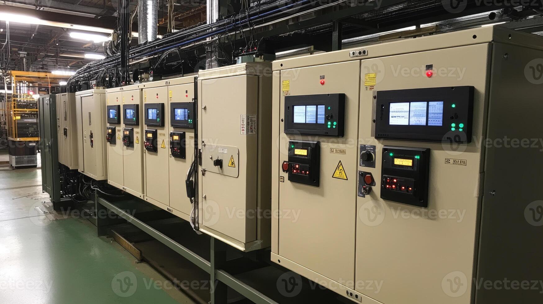 Electrical control panels managing power distribution in industrial facility photo