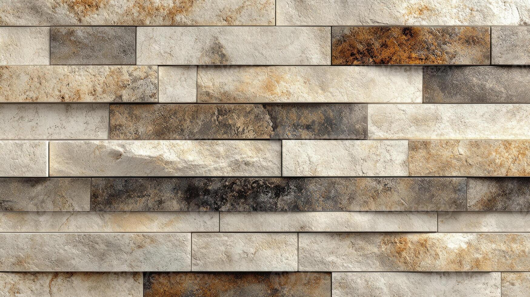 Modern stone cladding creating textured wall with natural colors photo
