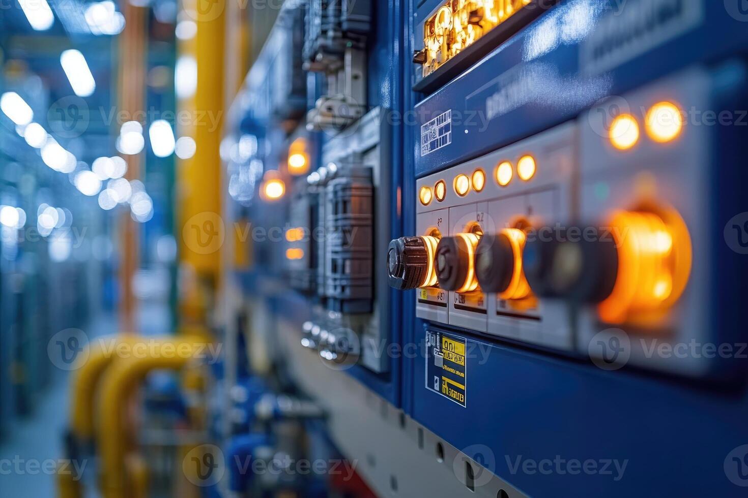 Control panel with illuminated lights and switches managing industrial processes photo