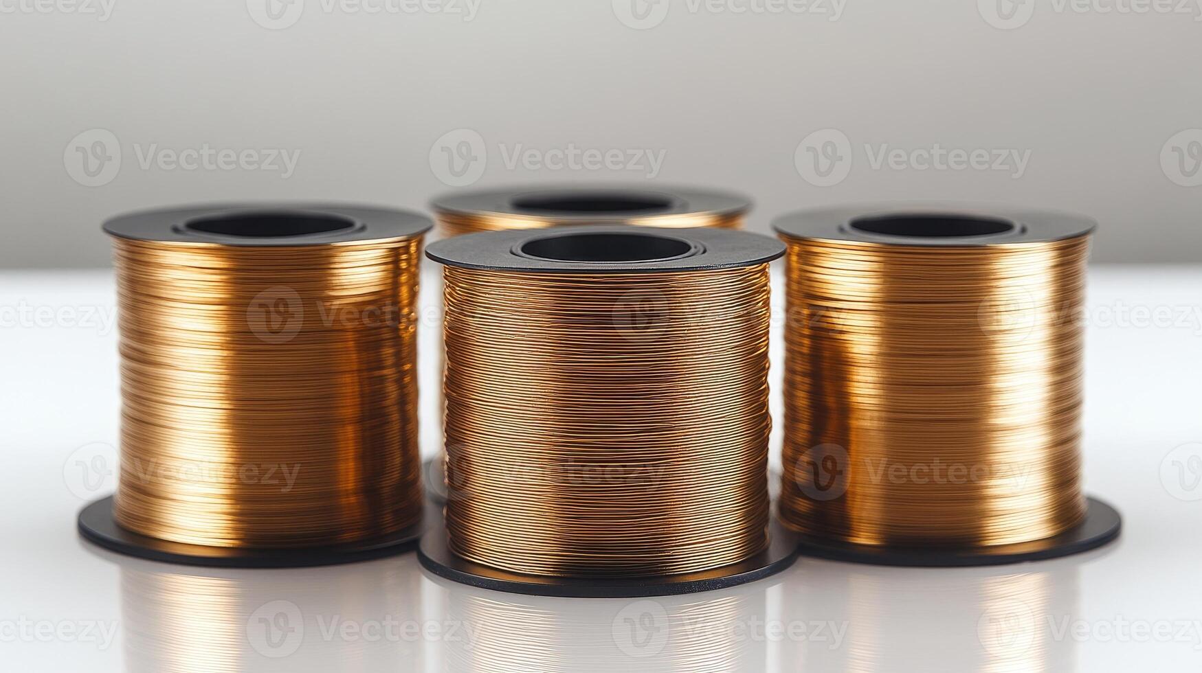 Spools of copper wire arranged on white background photo