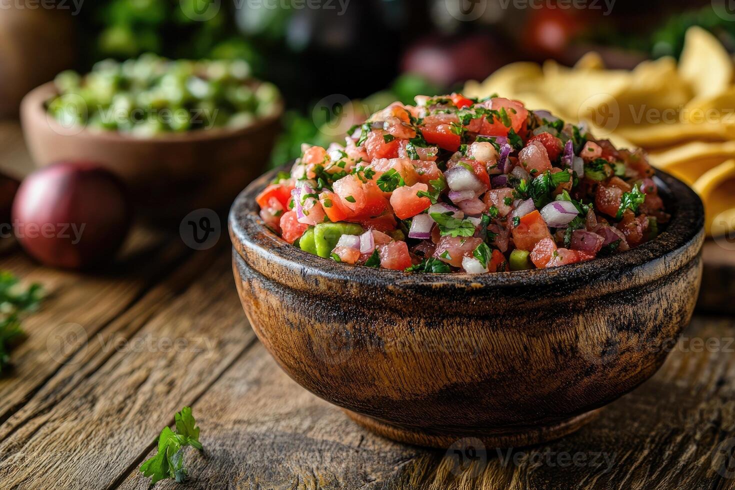 Delicious homemade salsa with tortilla chips and fresh ingredients photo