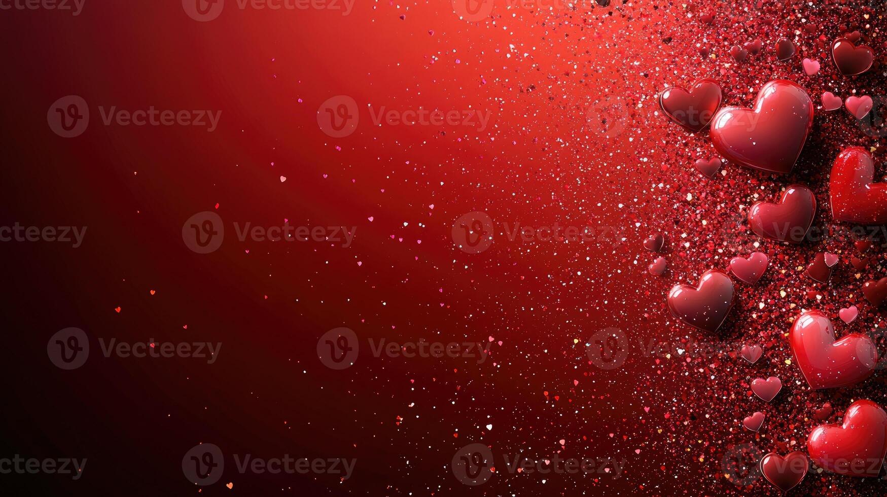 Red hearts hanging on branches creating a romantic valentine's day background photo