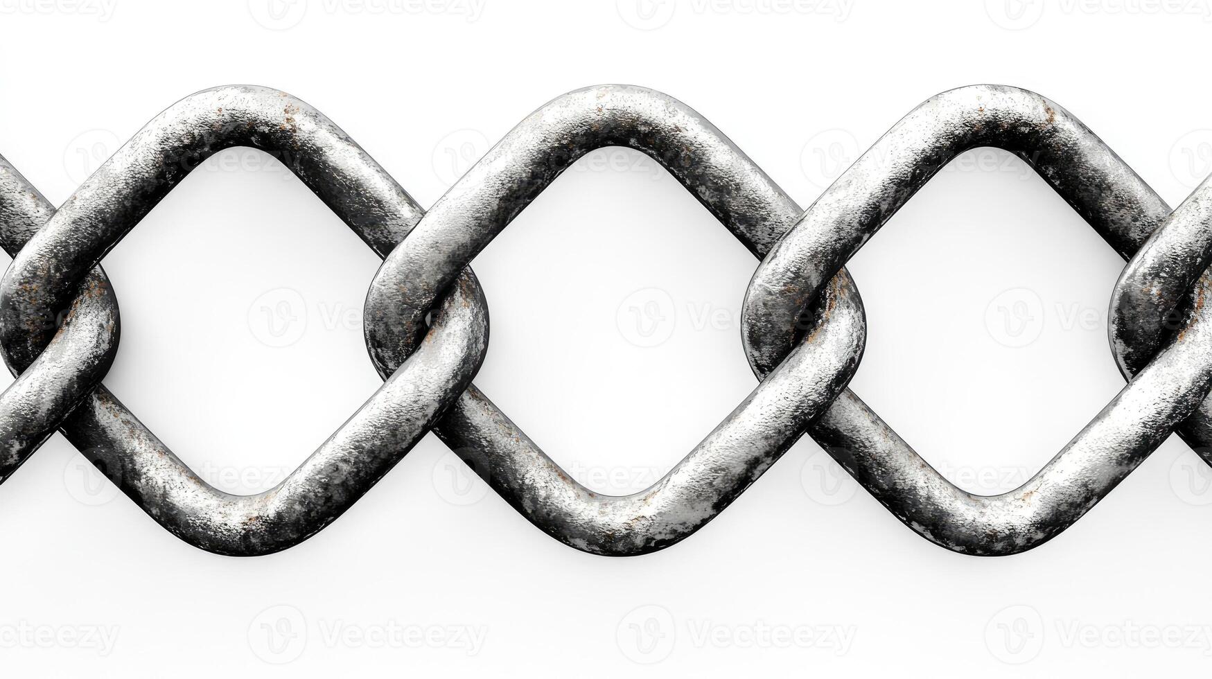 Interlocking metal chain links forming diamond pattern on white background photo