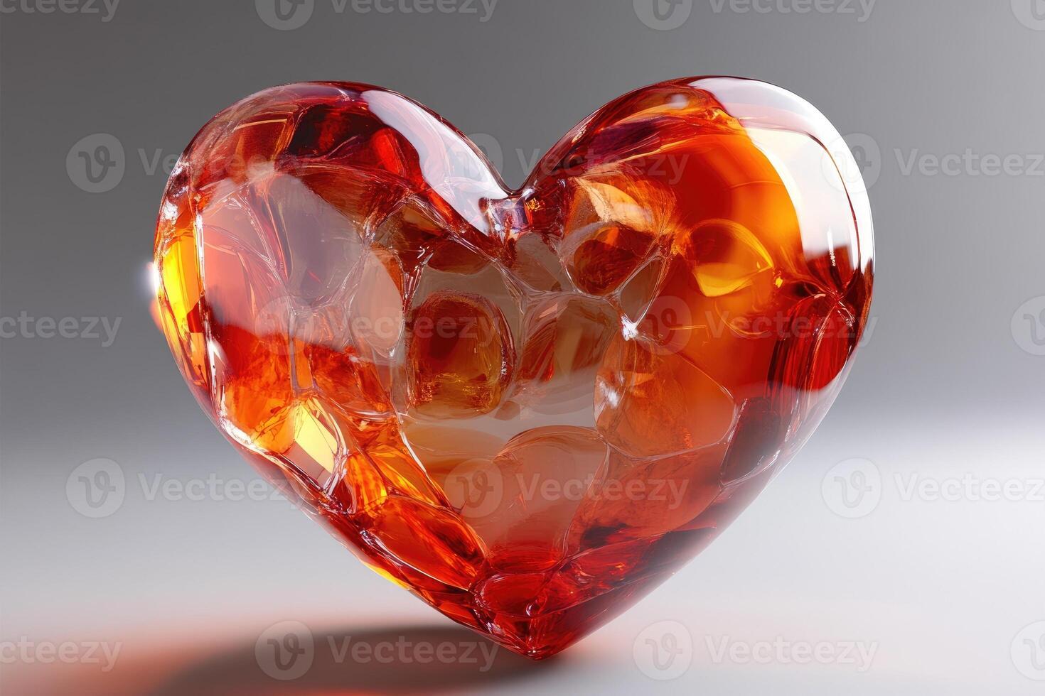 Shiny orange crystal heart reflecting light on gradient background photo