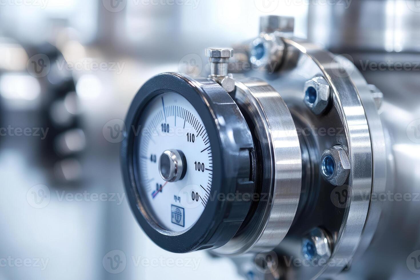 Pressure gauge measuring pressure in industrial pipeline system photo
