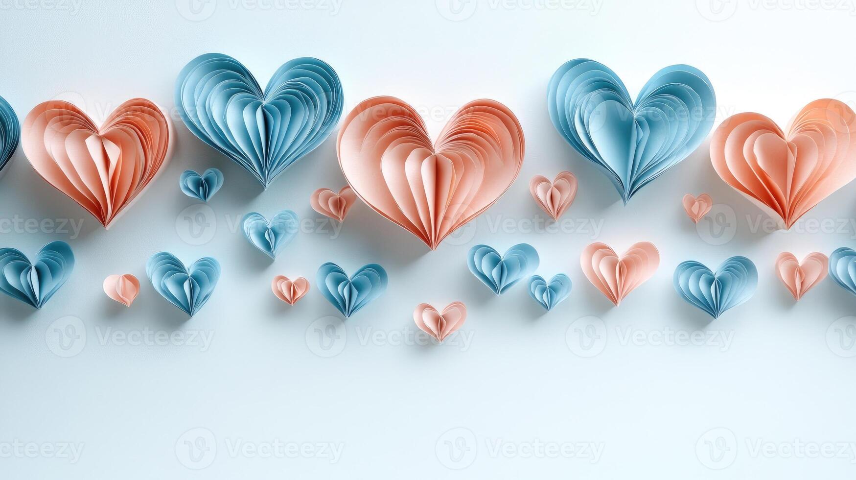 Pink and blue paper hearts creating a romantic atmosphere photo