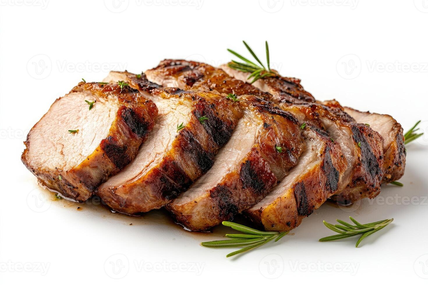 Slices of grilled duck breast resting on white background photo