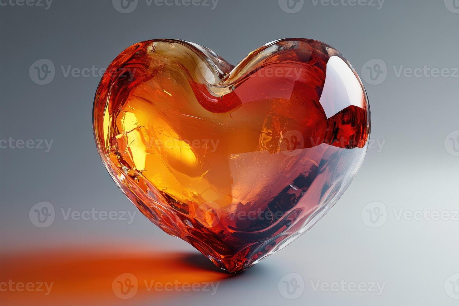 Shiny orange crystal heart reflecting light on gradient background photo