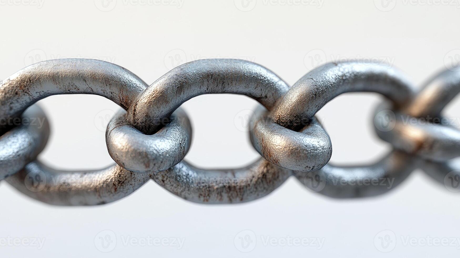 Close-up of interlocking metal chain links forming a strong connection on white background photo