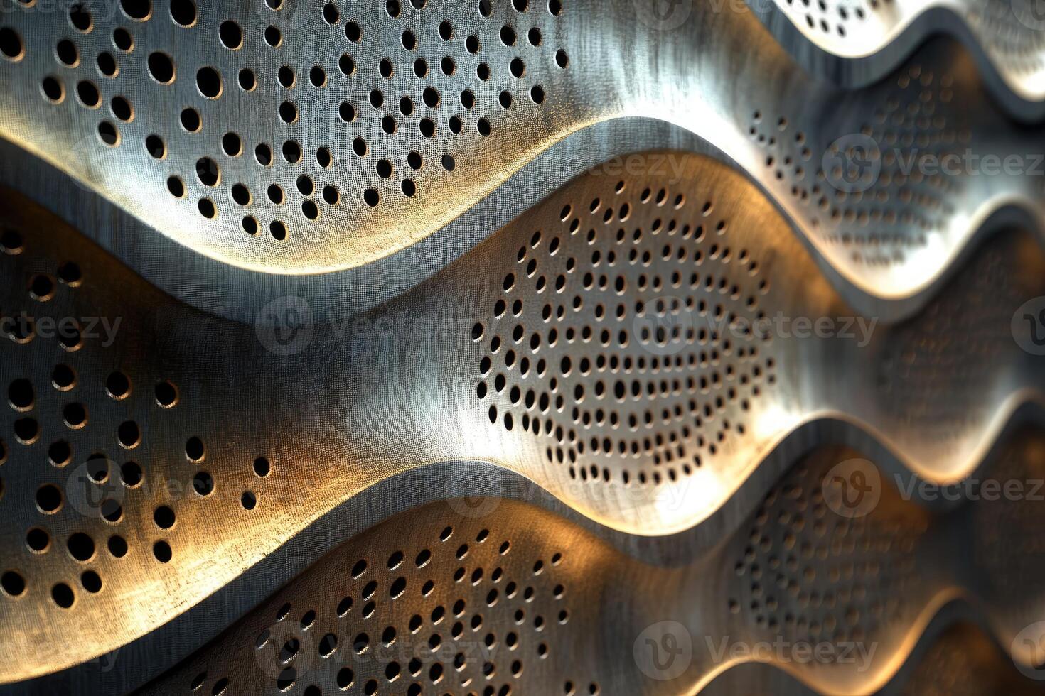 Wavy metallic surface with circular holes creating intriguing pattern photo