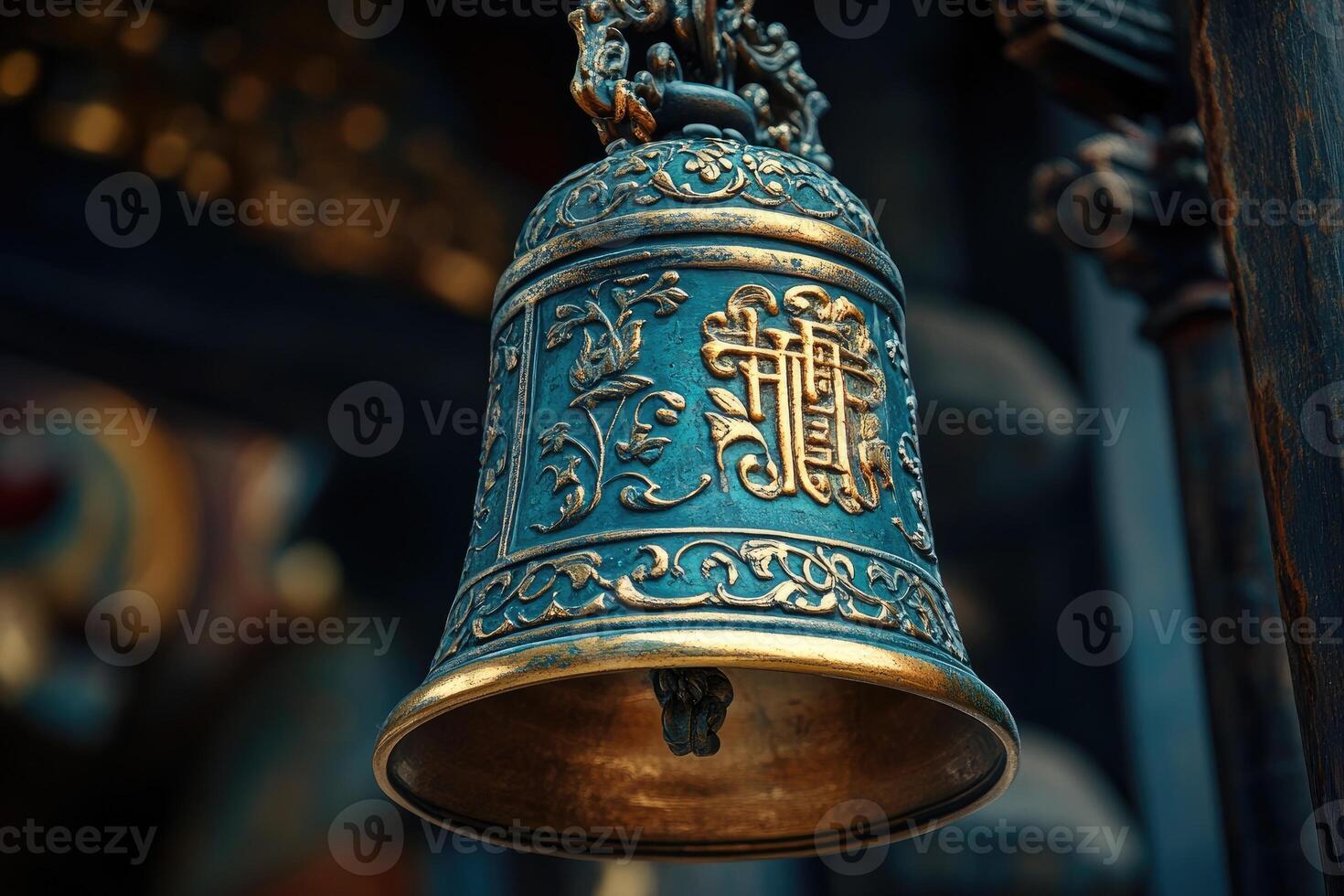 Ornate hanging bell showing traditional chinese design photo