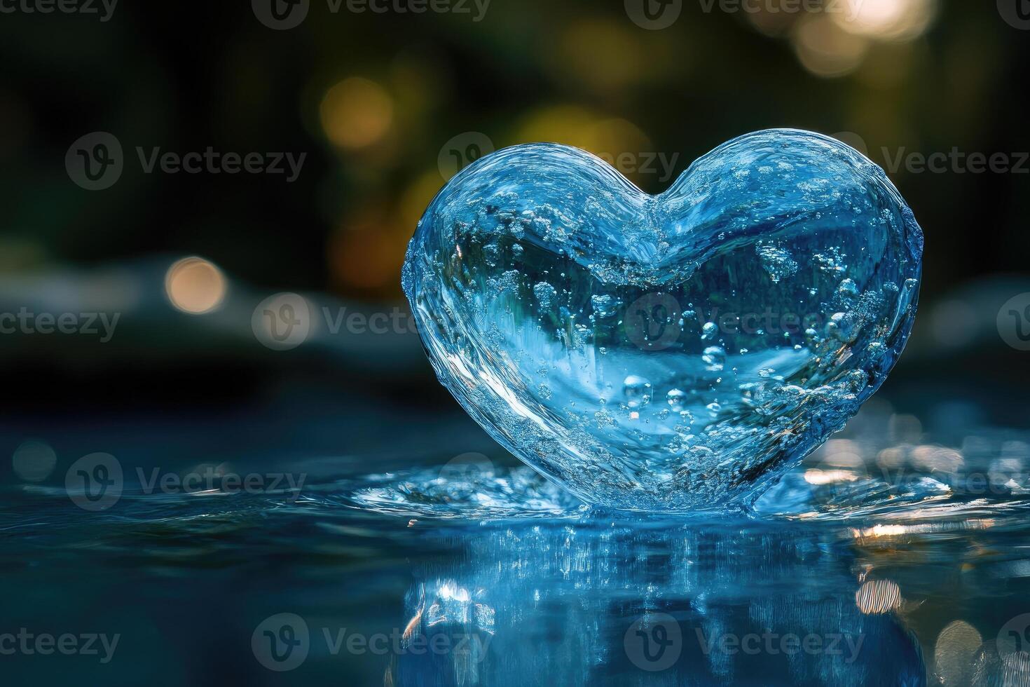 Heart shaped water floating on water surface with air bubbles photo