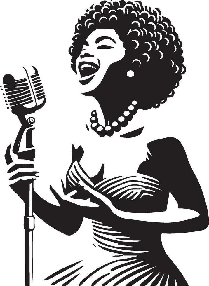 A Female Afro American Jazz Singer Singing Illustration. vector