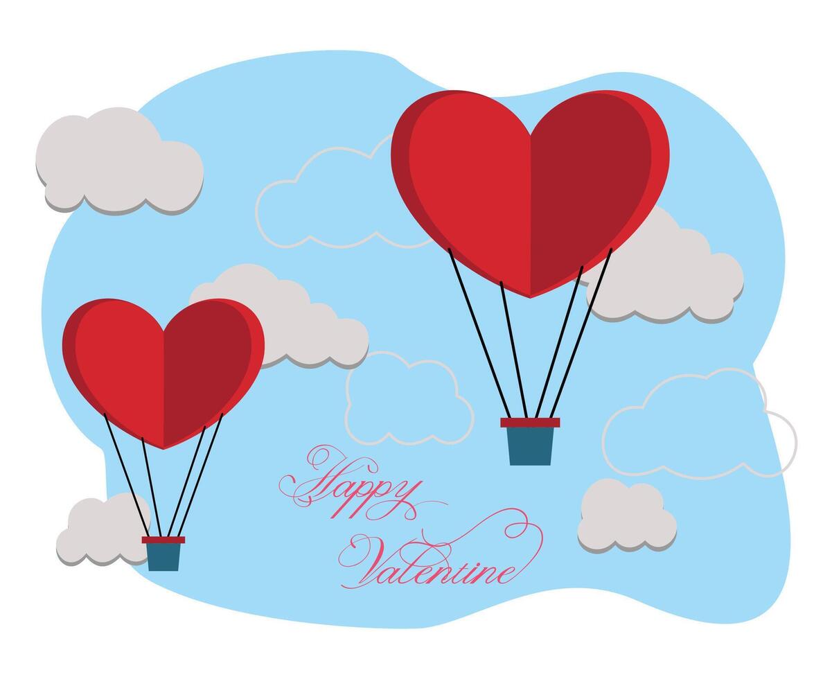 Gift box with heart balloons floating in the sky or Happy Valentine's Day banner vector