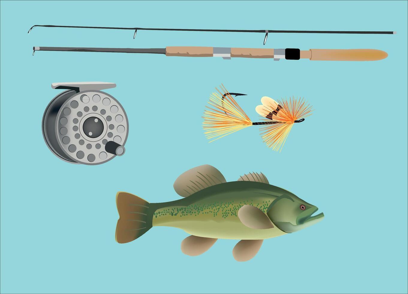 Fishing equipment on a blue background vector