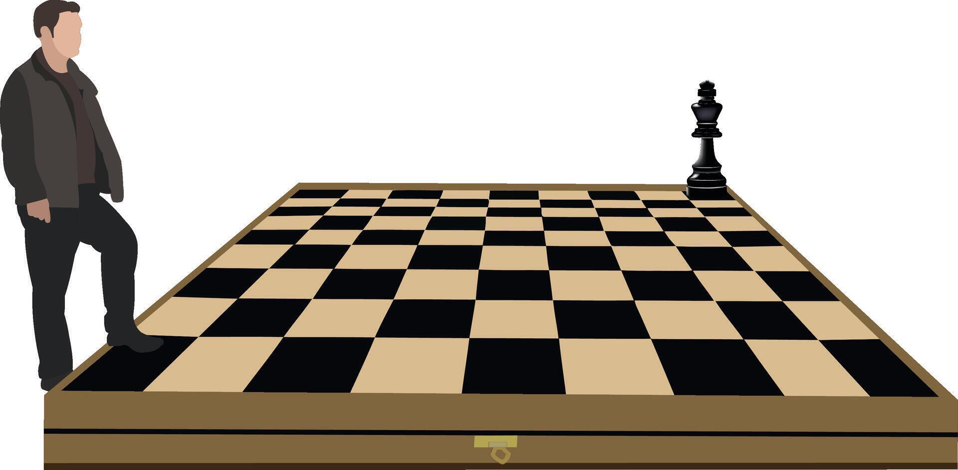 A man standing on a chess board with a black and white chess piece vector