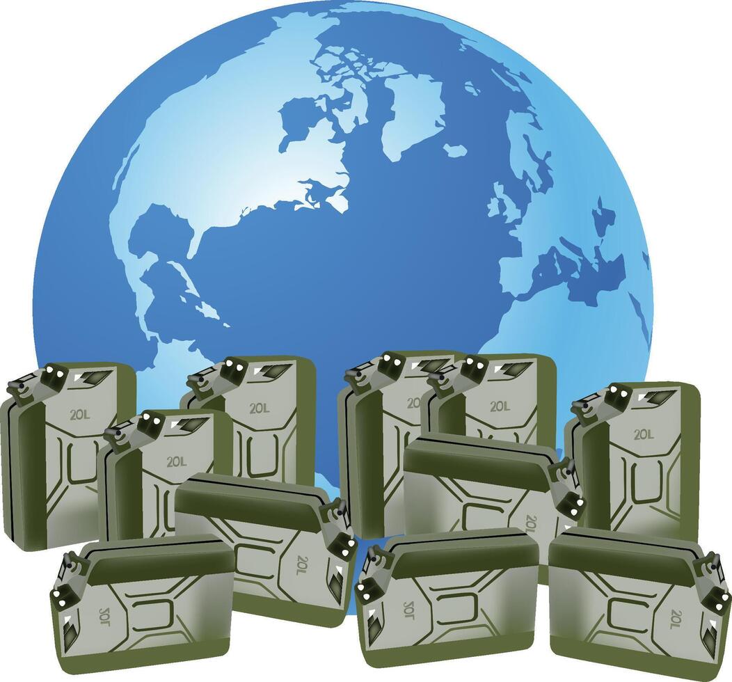 A group of military tanks with a globe in the background vector