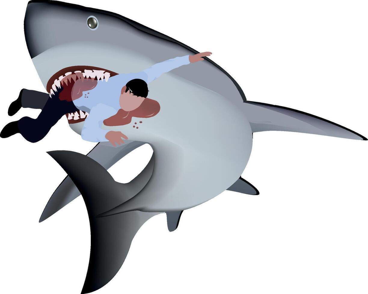 A man is being eaten by a shark vector