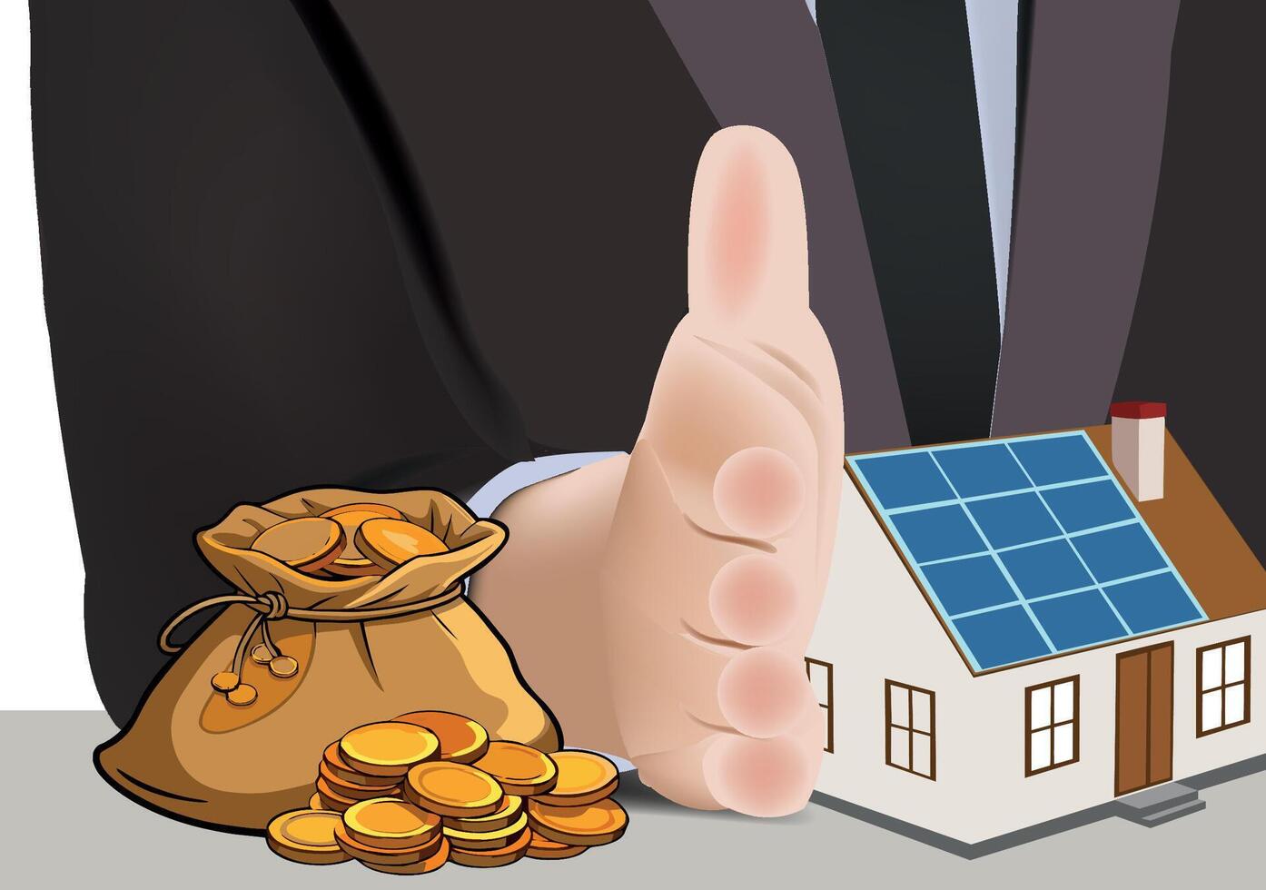 A hand with a thumbs up and a house with solar panels vector