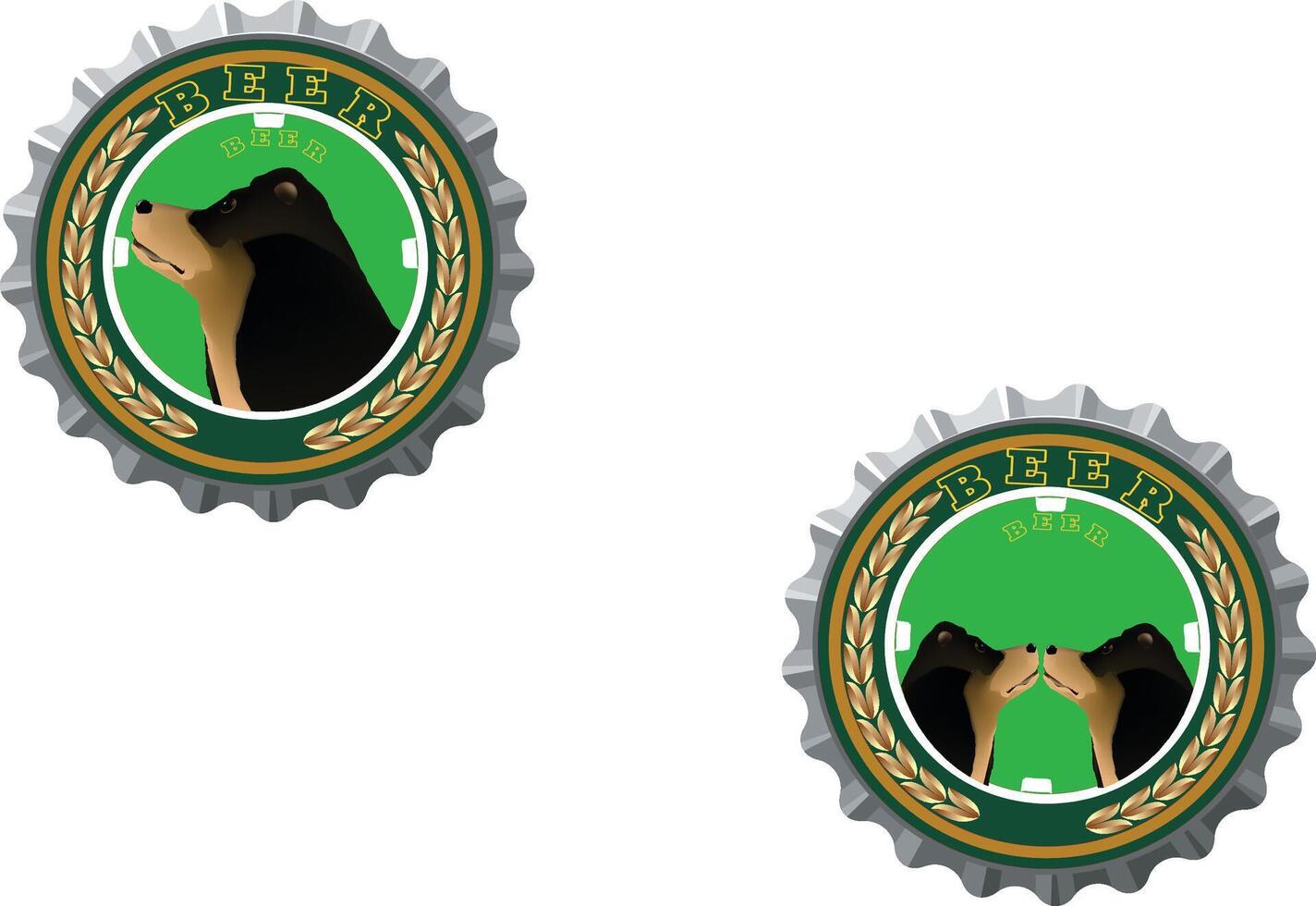 Two beer bottle caps with a bear on them vector