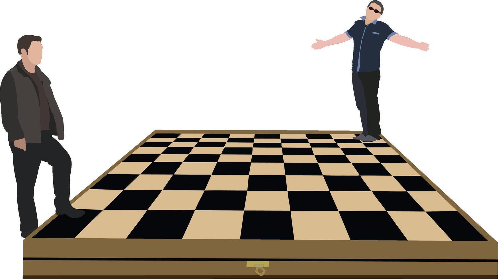 Two men standing on a chess board with one man pointing at the other vector