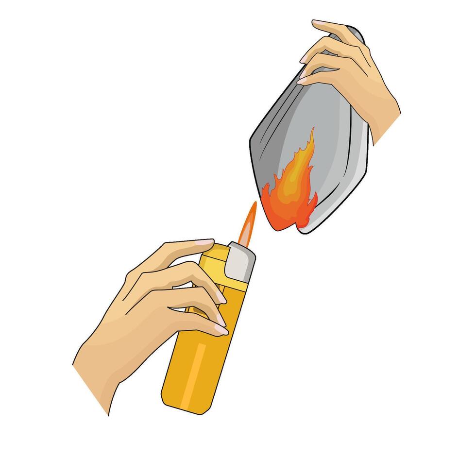 burn the cloth with a gas lighter vector