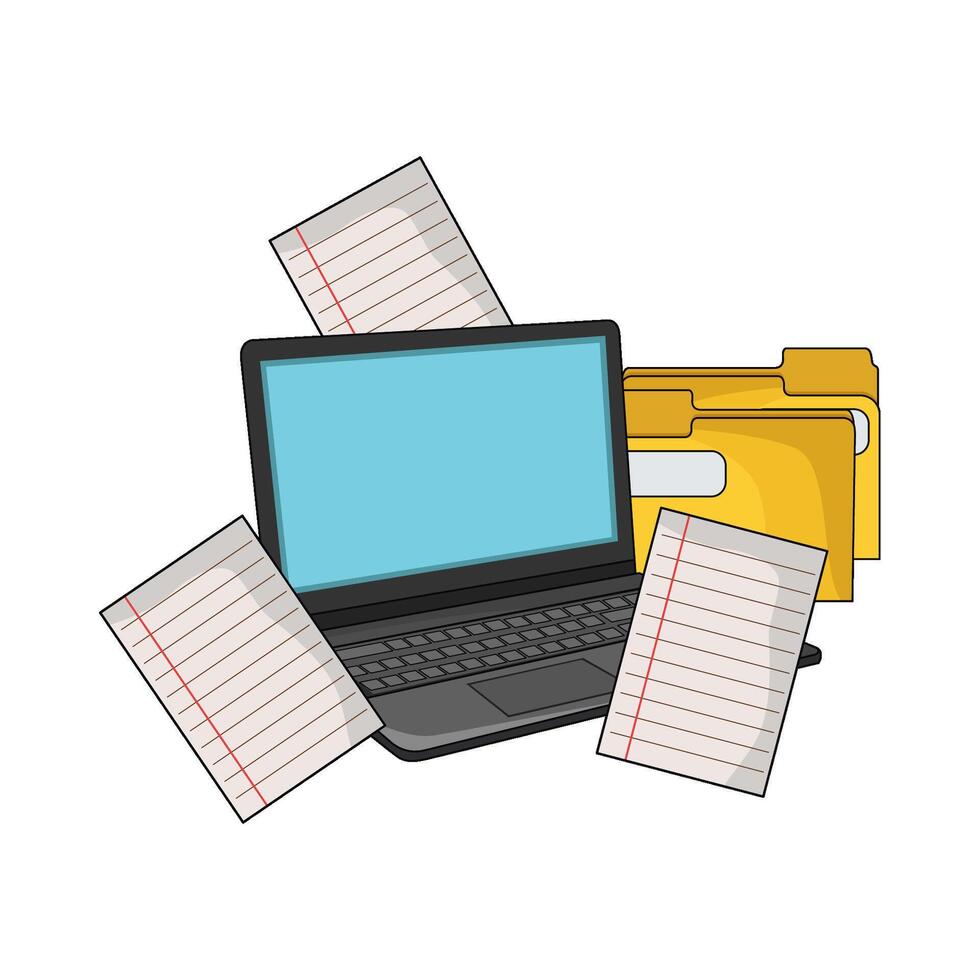 illustration of black laptop with file folder vector