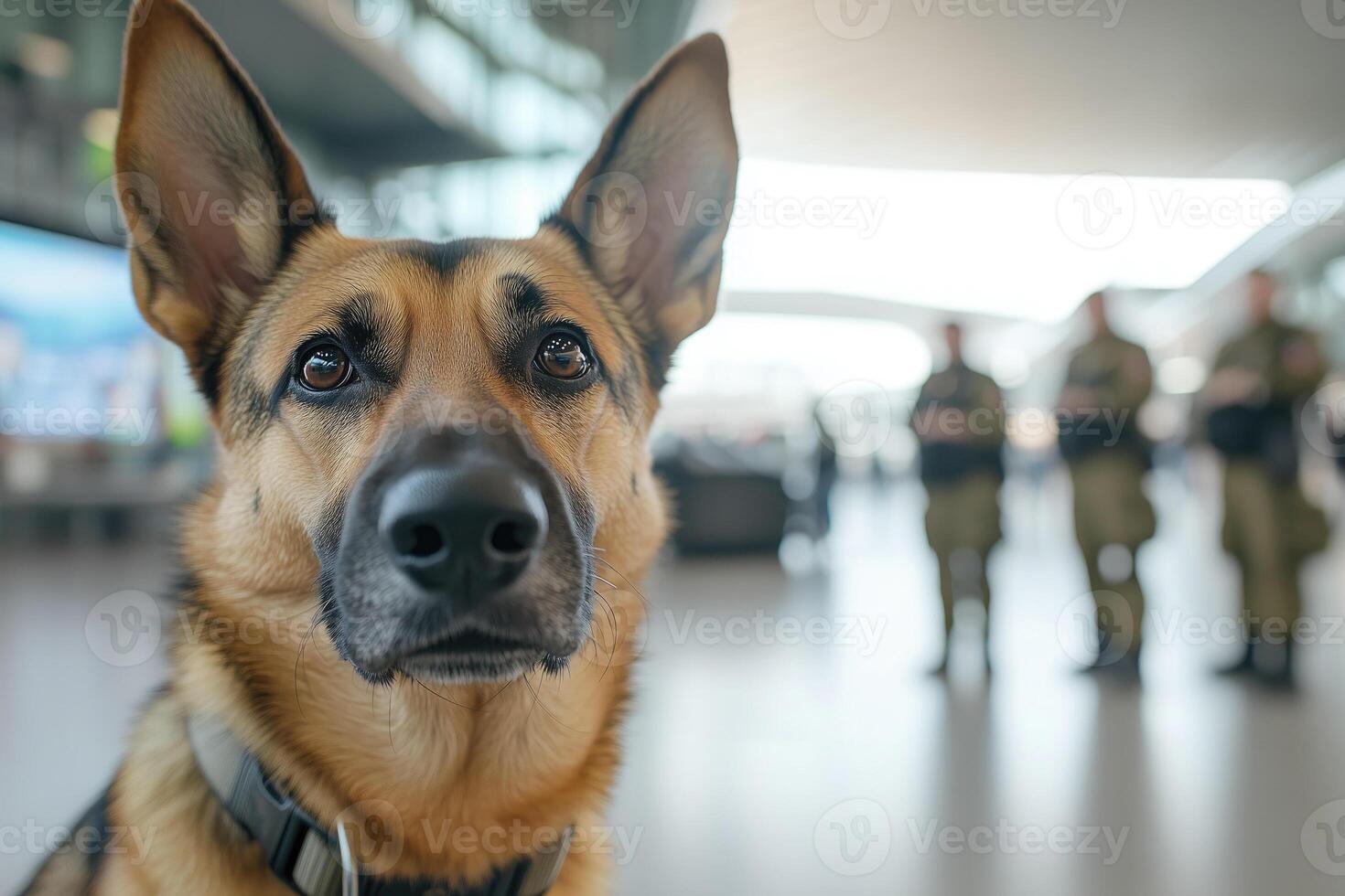 detection dog at the airport in front of the border guards photo