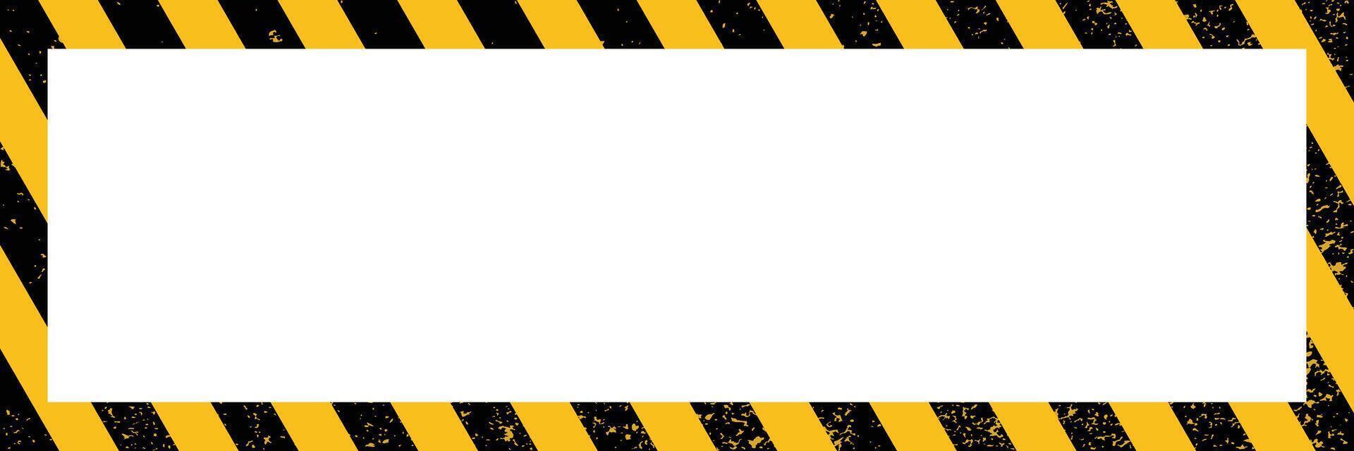 Empty white space bordered by textured yellow and black caution stripes. Warning frame grunge diagonal stripes. vector