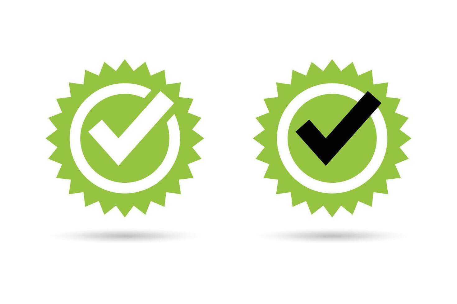 Green approved icons with check marks. vector