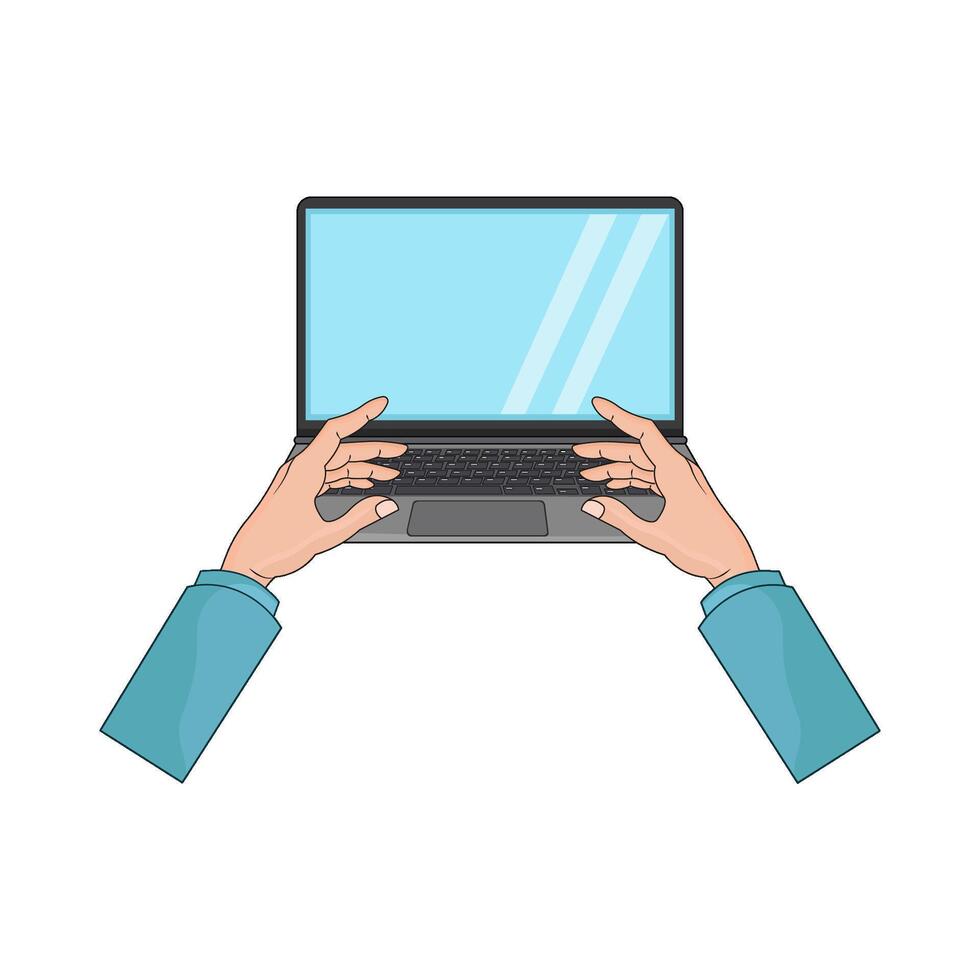 hand on laptop illustration vector