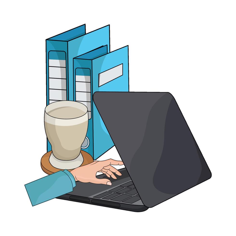 illustration of laptop with coffee and binder vector