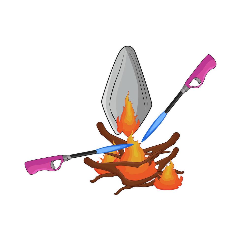 burning wood with a kitchen gas lighter vector