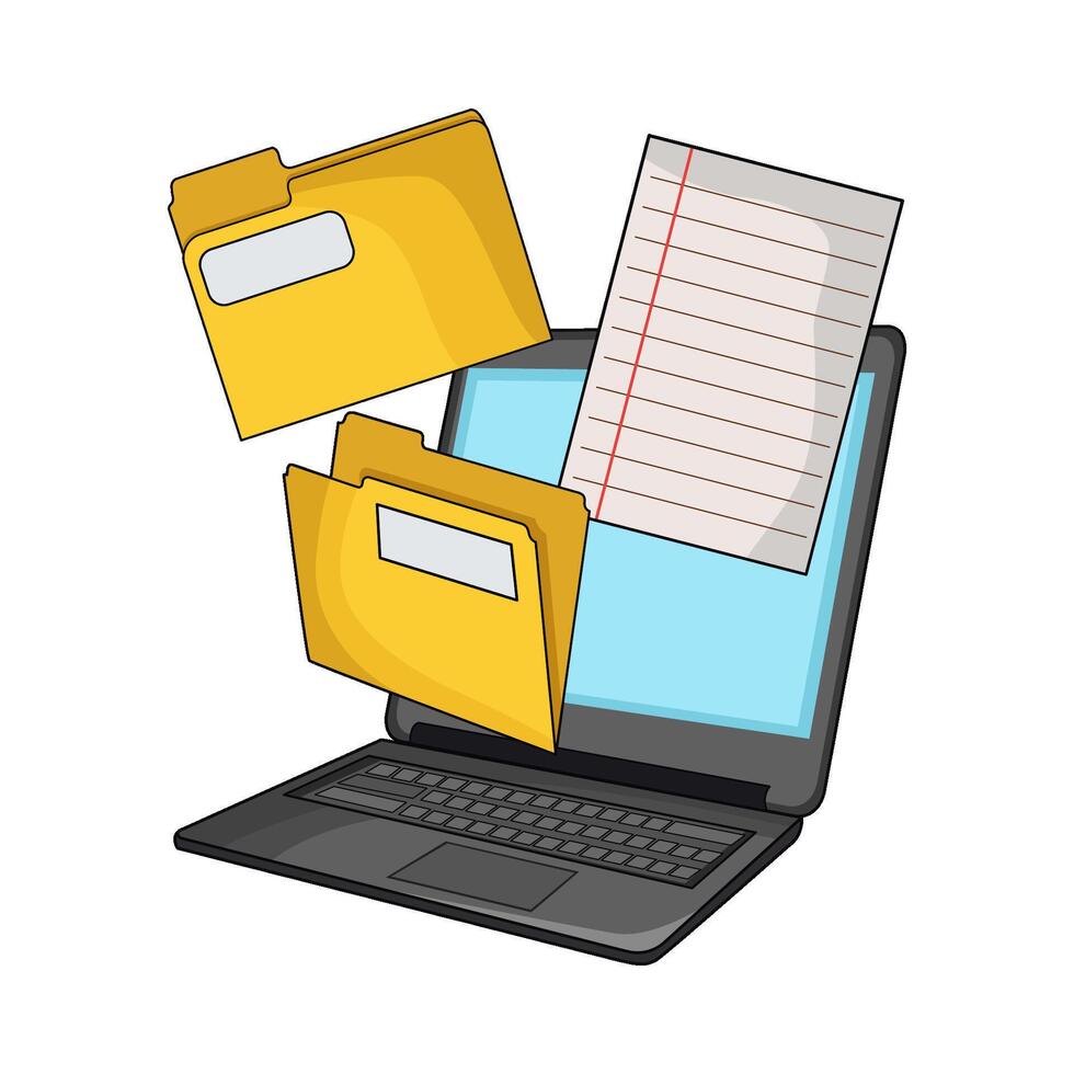 black laptop with file folder vector
