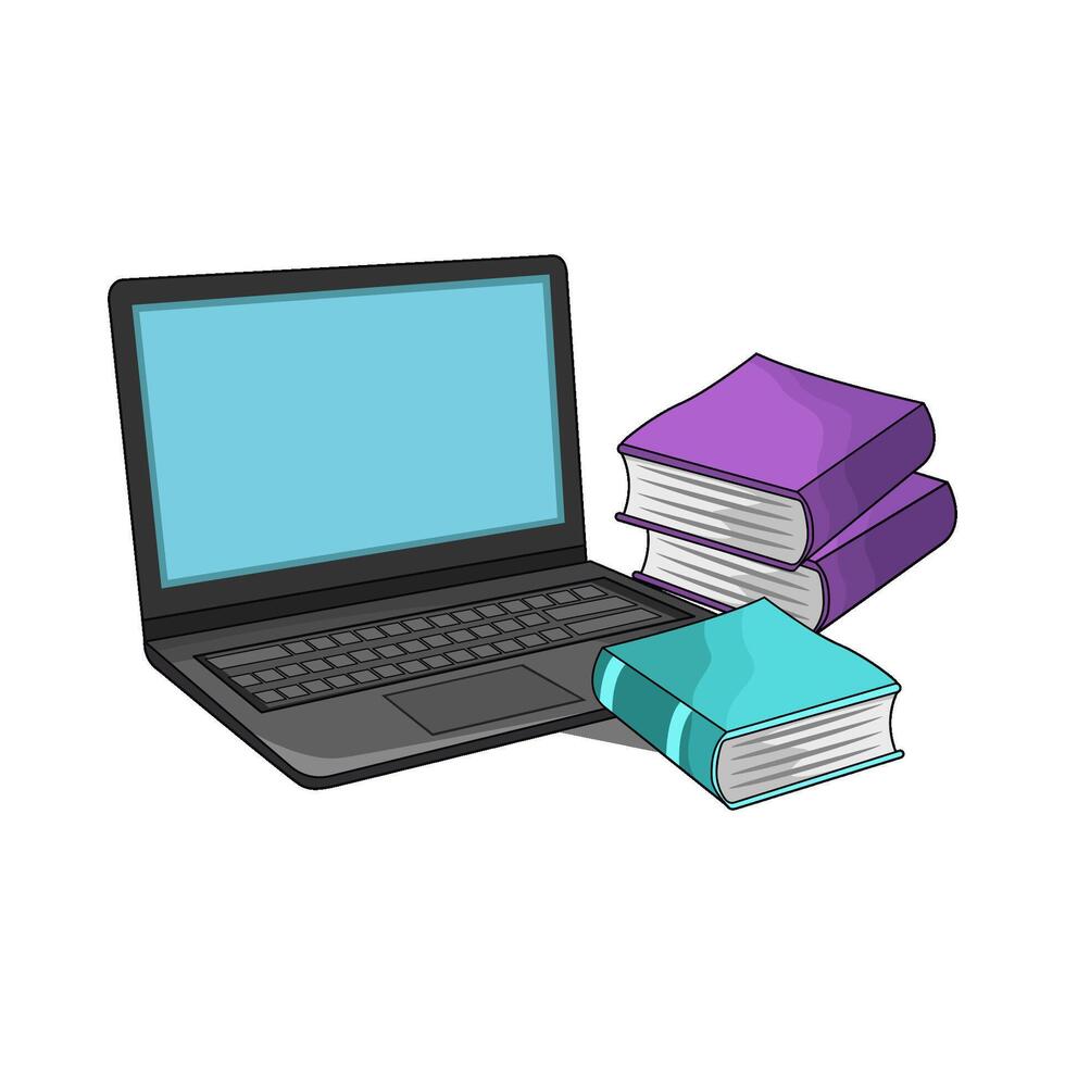 open laptop with three books vector