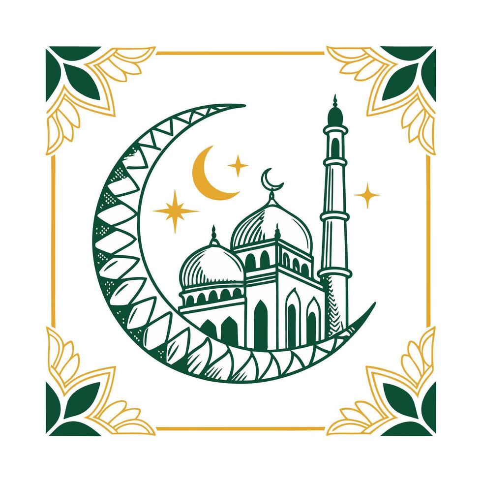 Simple Line Art Illustration of a Mosque and Crescent Moon vector
