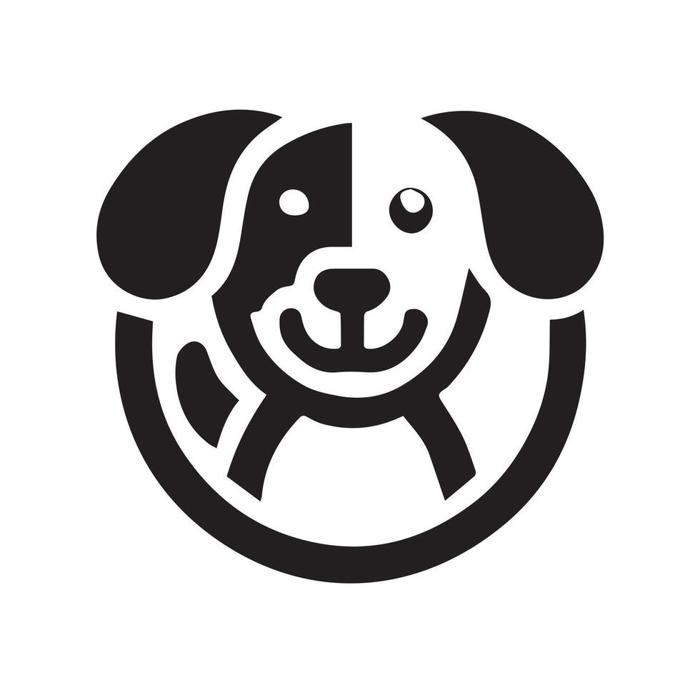 Cute Black and White Dog Logo in Circle vector