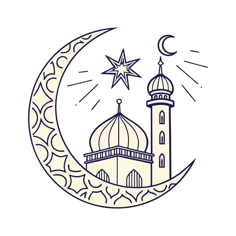 Islamic Mosque and Crescent Moon Design icon vector