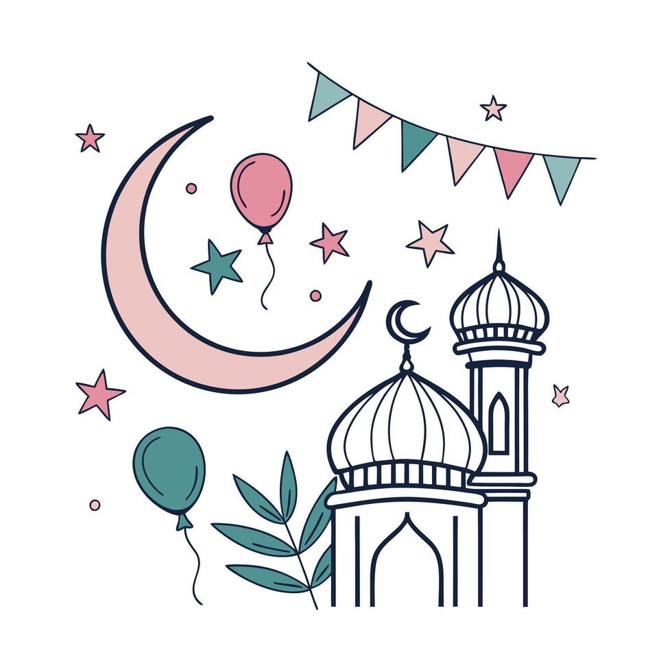 Islamic Mosque with Crescent Moon and Star icon vector