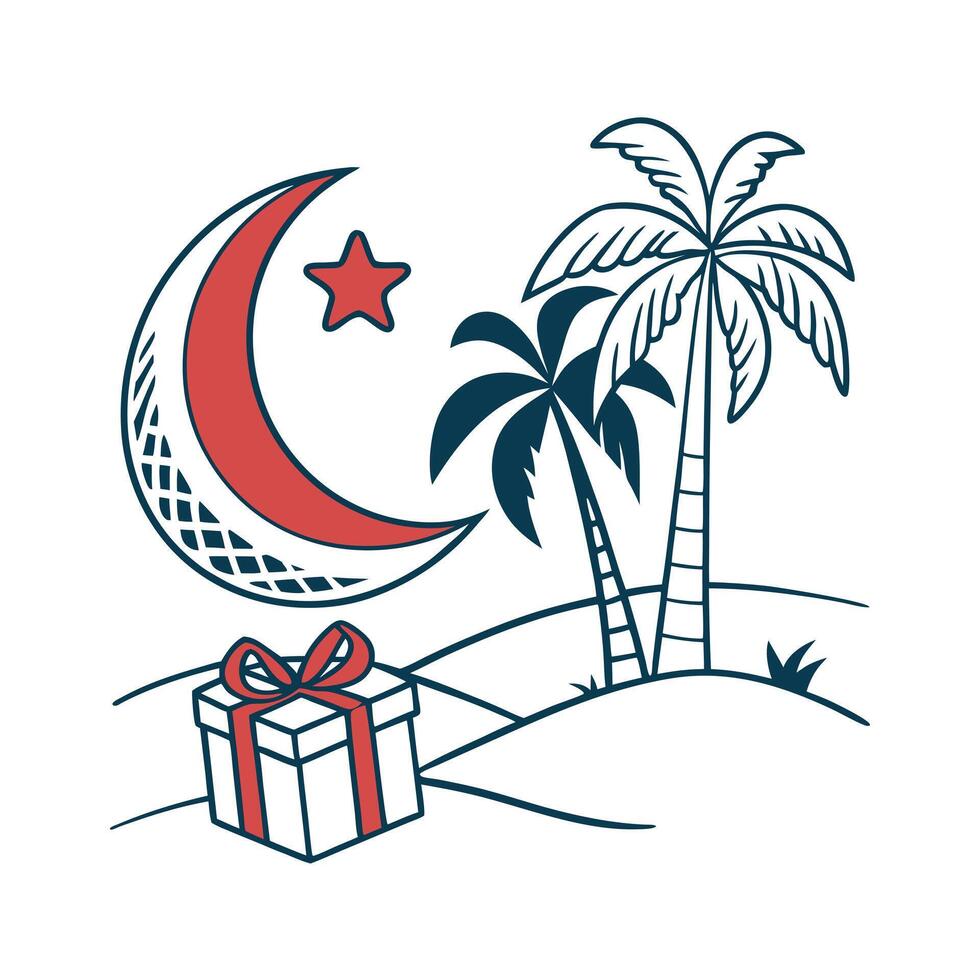 Elegant Line Art of a Mosque Under a Crescent Moon vector