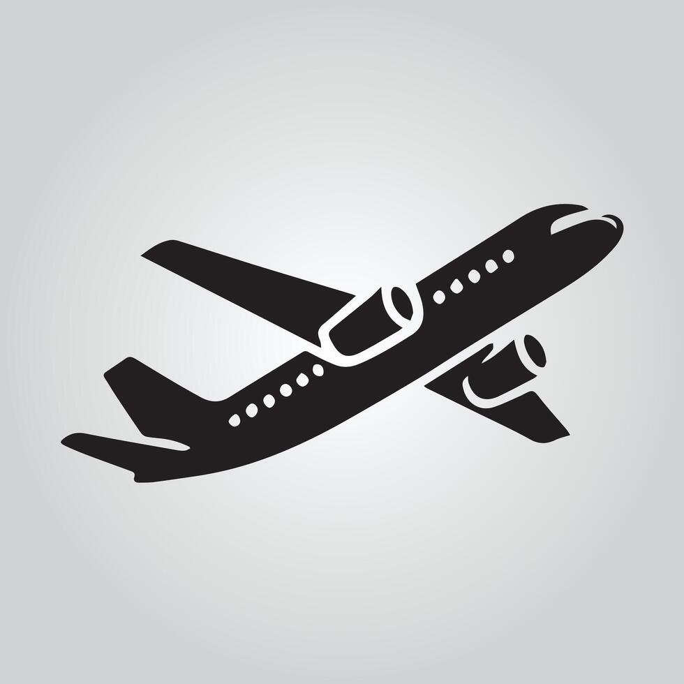 Simple black outline of a commercial jet plane logo vector