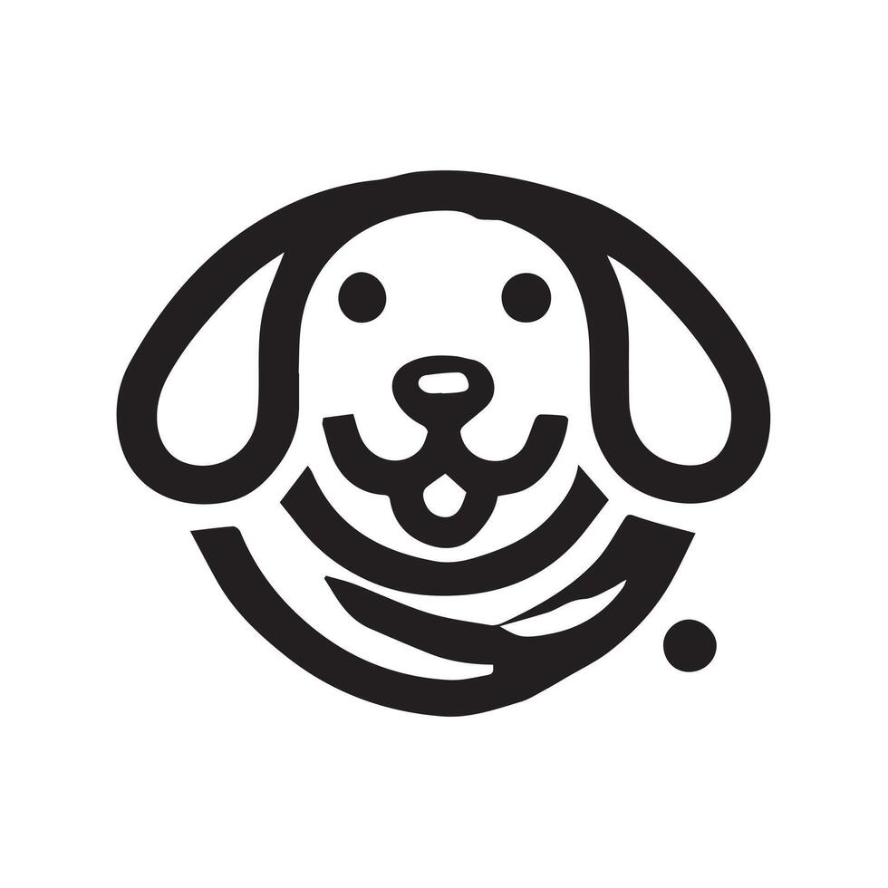 A stylized, black and white graphic of a happy dog vector