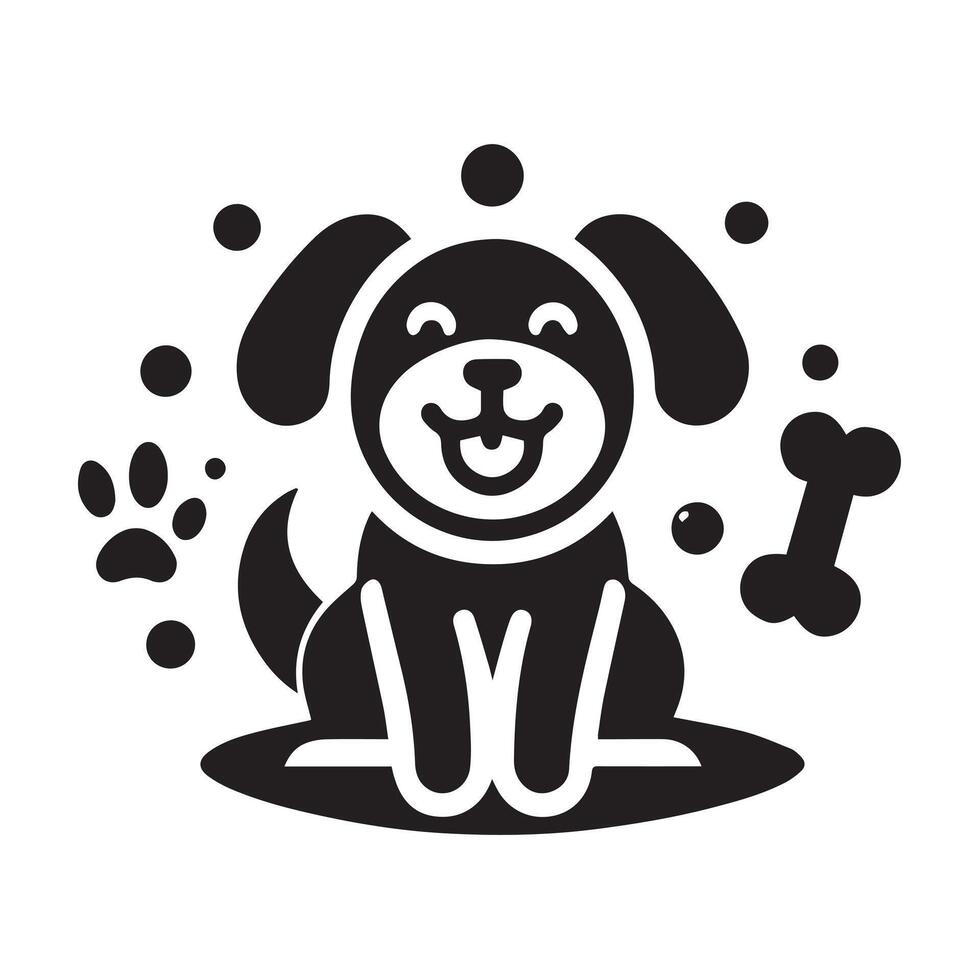 Stylish Black and White Dog Silhouette in Circle vector