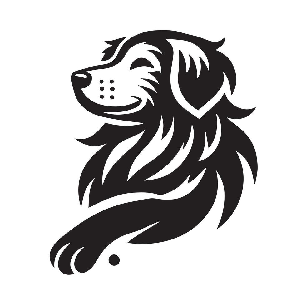 This black and white graphic design features the heads of two dogs, likely a Labrador and a Bernese Mountain Dog, facing partially towards the viewer. vector