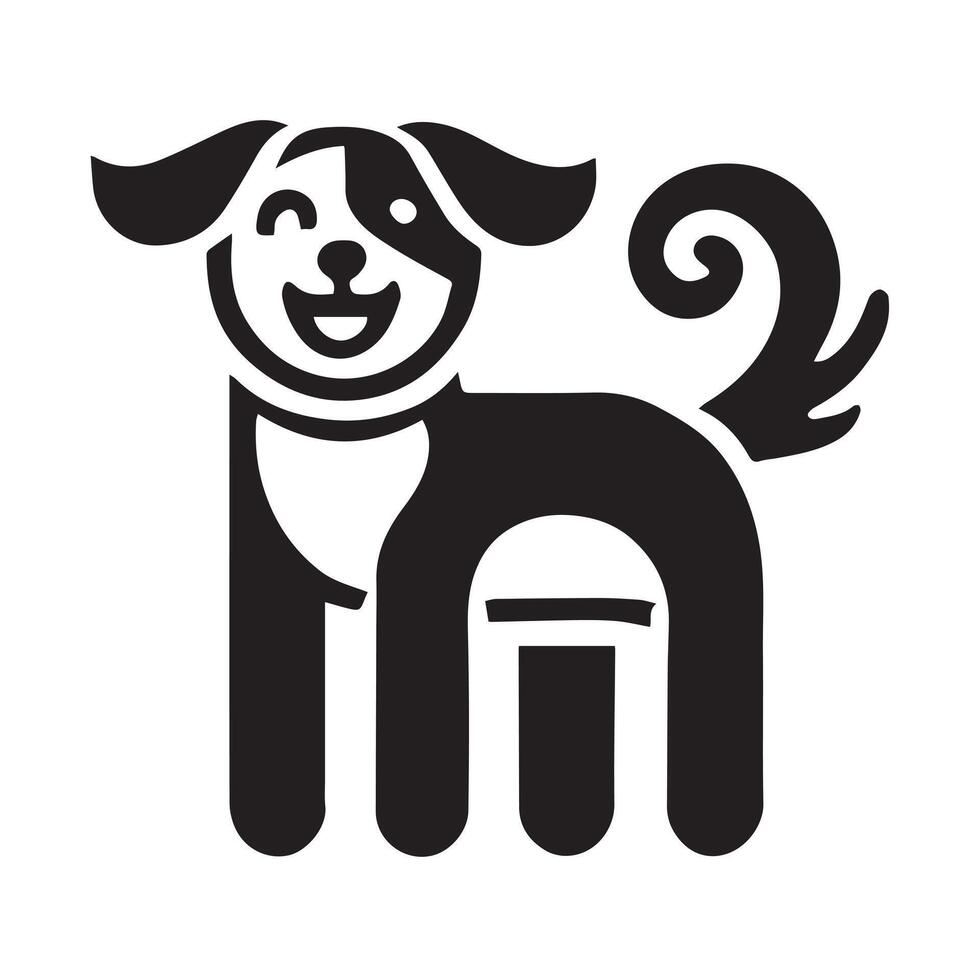 A black and white graphic of a dog's icon vector
