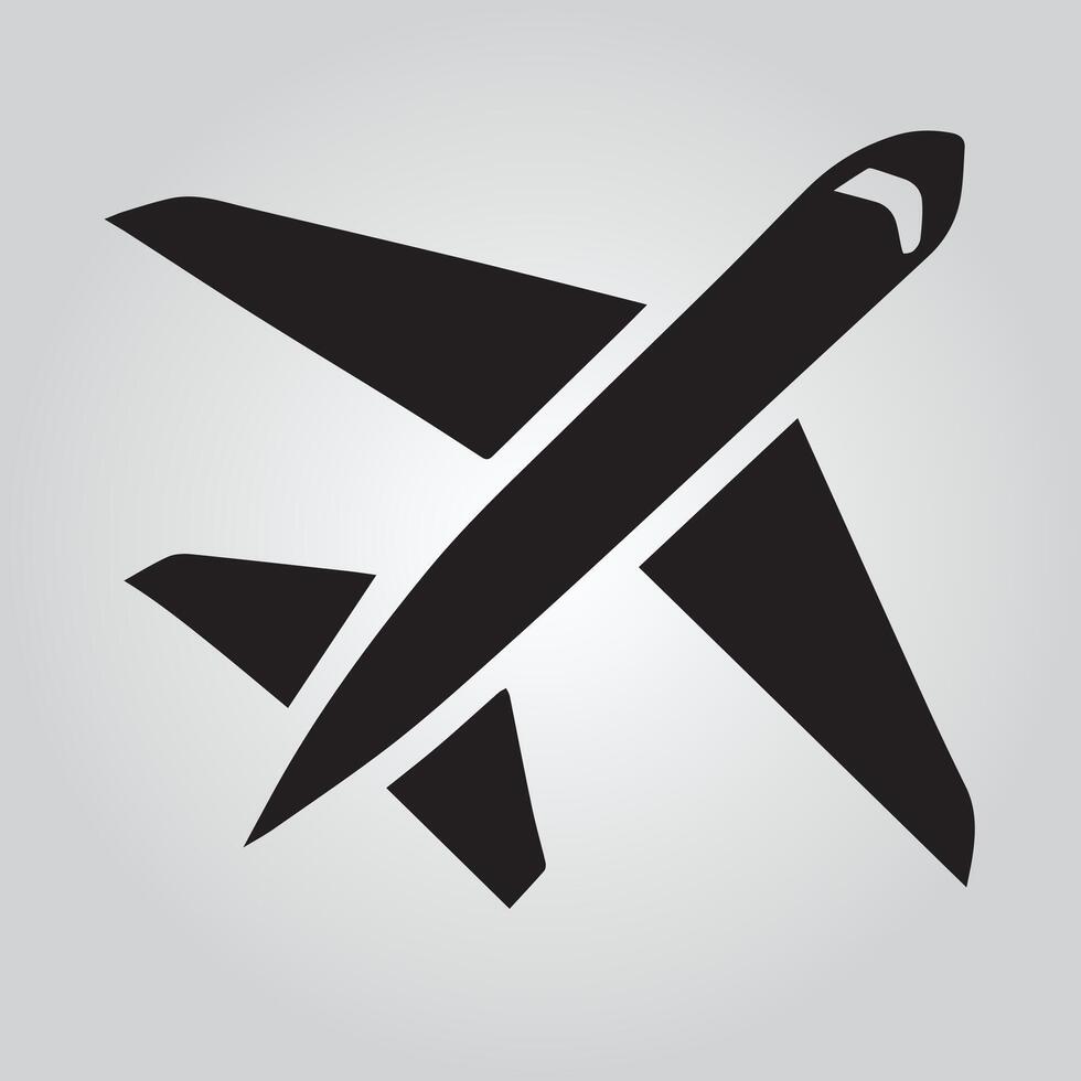 A clean, simple black line drawing of an airplane in flight against a light gray background. vector