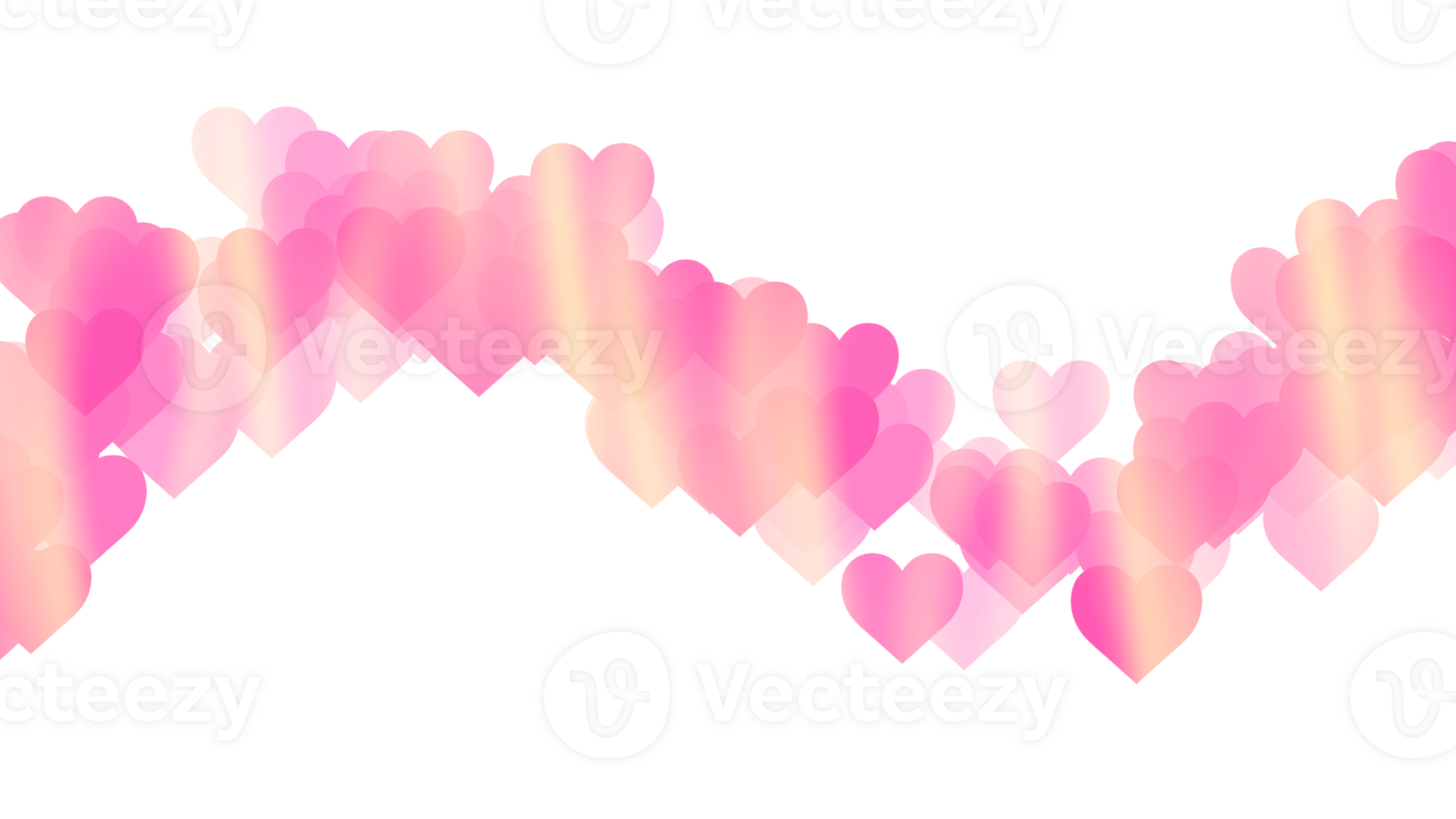 Wave of pink hearts scattered across a clean white background for a romantic and festive design. Pink hearts in various shades with light streaks. Valentine Day, wedding, or romantic celebrations. png